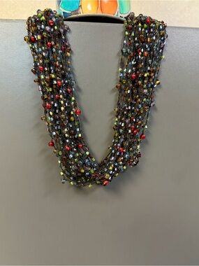 Multicolor Multi-Strand Czech Glass Seed Beads Layered 20” Necklace
